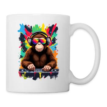 Monkey en tant que DJ, platine, disco, disc-jockey, EDM, soirée - Mug blanc - blanc - Droite