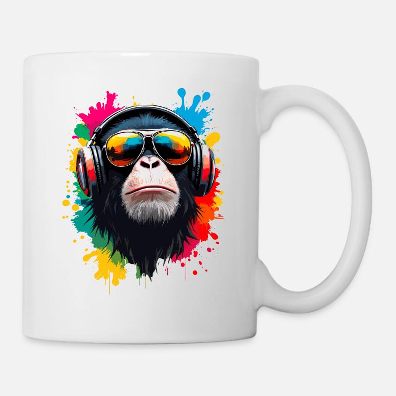 Singe, Lunettes de soleil, DJ, Disco, Disc-jockey, EDM, Soirée - Mug blanc - blanc
