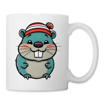 Cute Cartoon Beaver in Striped Beanie - Mug - white - Right