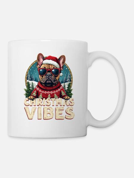 Französische Bulldogge Weihnachten - Tasse - Weiß