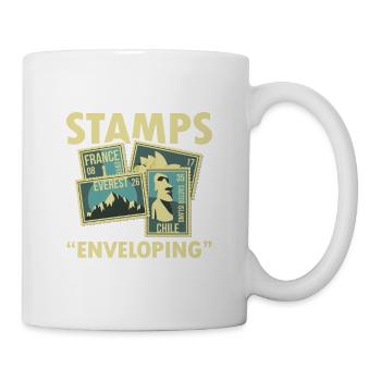 Lustige Briefmarken Briefmarkensammlung Humor - Tasse - Weiß - Rechts