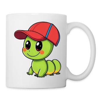 Happy caterpil in Baseball Cap - Cute Illustration - Mug - white - Right