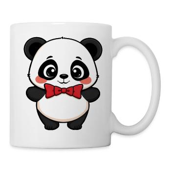 Adorable panda en nœud papillon rouge posant joyeusement - Mug blanc - blanc - Droite
