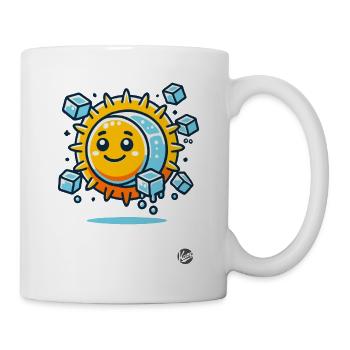 Ein cooler Eis-Würfel und eine fröhliche Sonne - Tasse - Weiß - Rechts