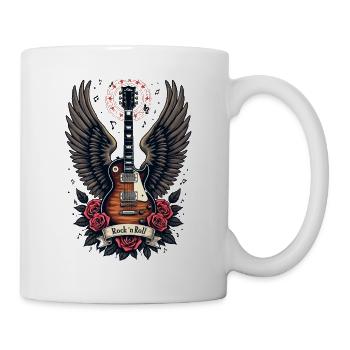 Rock and Roll Geflügelte Gitarre Kunst - Tasse - Weiß - Rechts