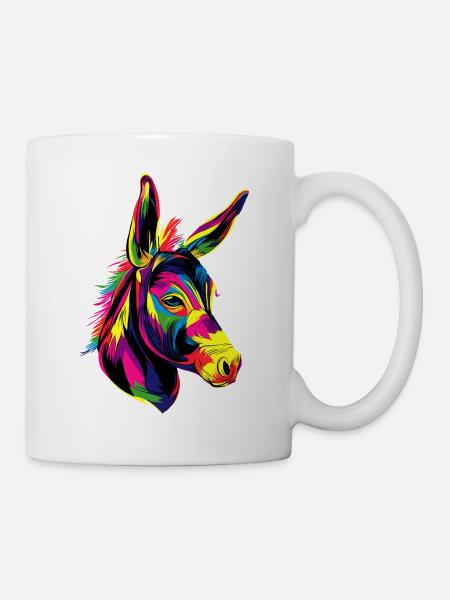 Esel in Bunt Popart Farben Hausesel Donkey Reiten - Tasse - Weiß
