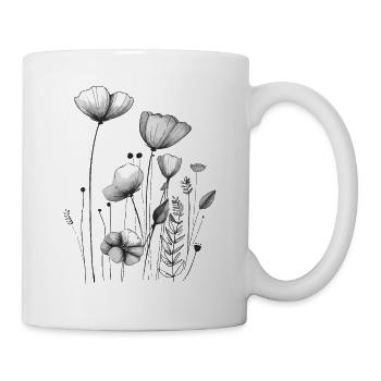 Black and White Botanical Flower Illustration - Mug - white - Right
