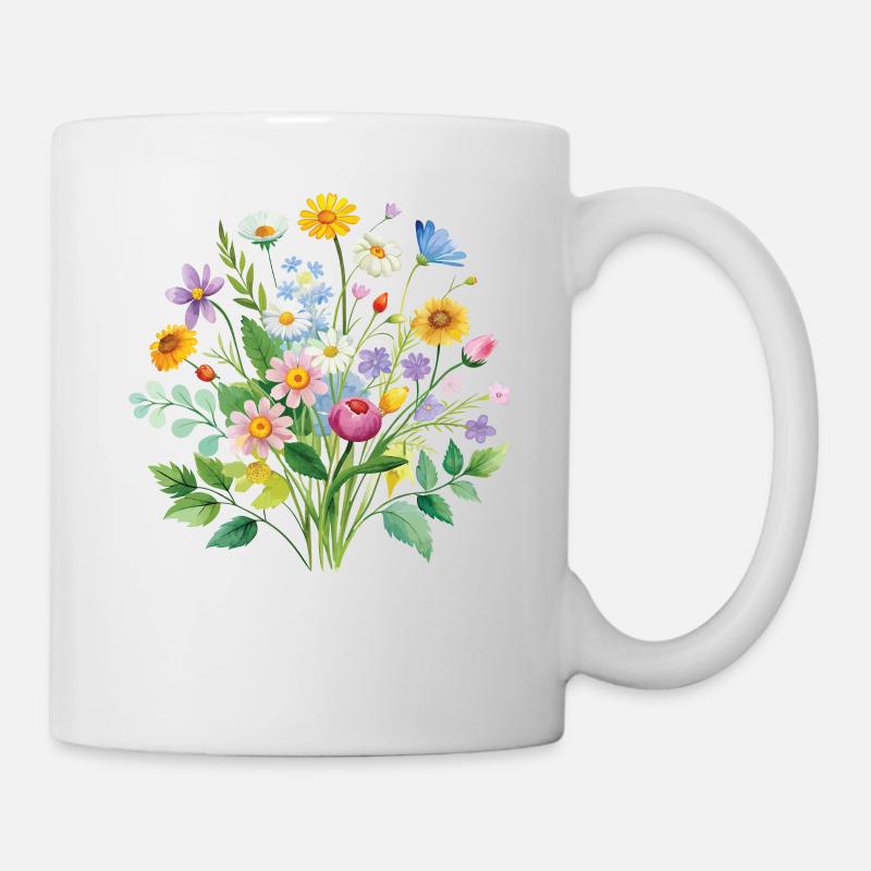 Bunte Wildblumen Blumenstrauß Illustration - Tasse - Weiß