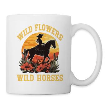 Fleurs sauvages Chevaux sauvages Équitation - Mug blanc - blanc - Droite