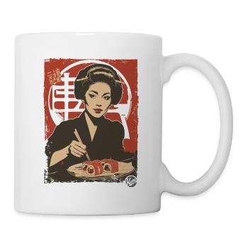 Japanische Frau mit Sushi Mahlzeit - Tasse - Weiß - Rechts