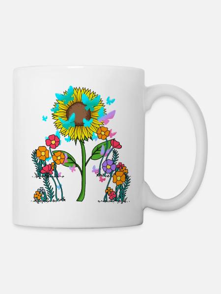 Sonnenblume Sonnenblumen Schmetterlinge Insekten - Tasse - Weiß