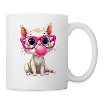 Katze mit Brille, Kätzchen, Kaugummi, Kawaii - Tasse - Weiß - Rechts