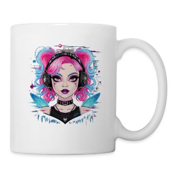 Niedliche Katzenfrau mit Kopfhörer - Tasse - Weiß - Rechts