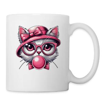 Katze mit Brille, Kätzchen, Kaugummi, Kawaii - Tasse - Weiß - Rechts