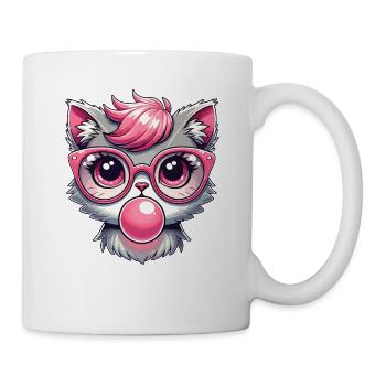 Katze mit Brille, Kätzchen, Kaugummi, Kawaii - Tasse - Weiß - Rechts