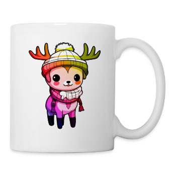 Reh Geweih Winter Tier Bunt Comic - Tasse - Weiß - Rechts