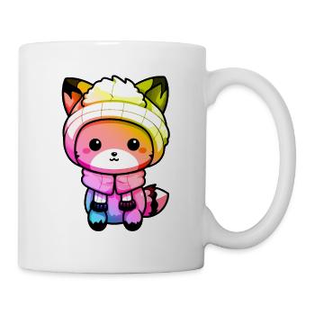 Fuchs Winter Tier Bunt Comic - Tasse - Weiß - Rechts