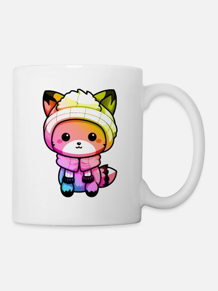 Fuchs Winter Tier Bunt Comic - Tasse - Weiß
