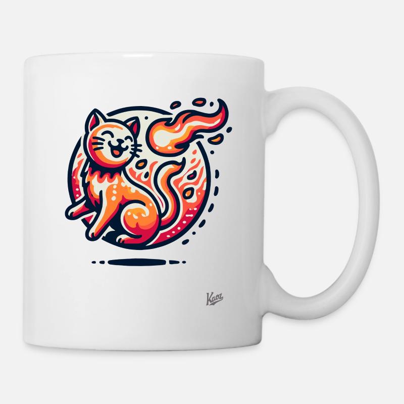 Flammen und eine springende Katze - Tasse - Weiß