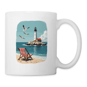 Liegestuhl Strandstuhl und Leuchtturm Ozean Szene - Tasse - Weiß - Rechts