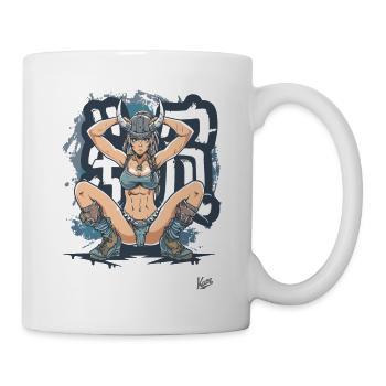 Wikinger Kriegerin und Graffiti - Tasse - Weiß - Rechts