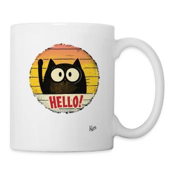 Chat de dessin animé rétro agitant, bonjour - Mug blanc - blanc - Droite