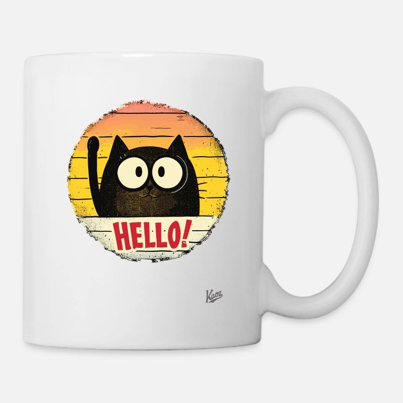 Chat de dessin animé rétro agitant, bonjour - Mug blanc - blanc