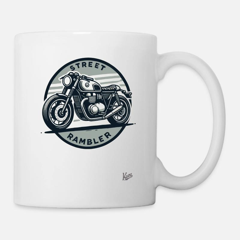 Straßen Wanderer - Café Racer Retro Motorrad - Tasse - Weiß