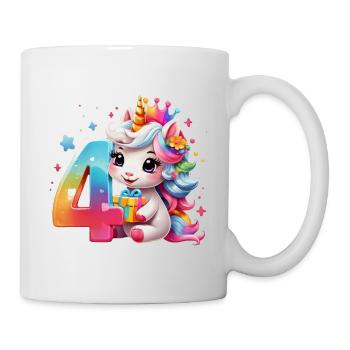 NUMMER 4 JAHRE EINHORN 4. GEBURTSTAG - Tasse - Weiß - Rechts