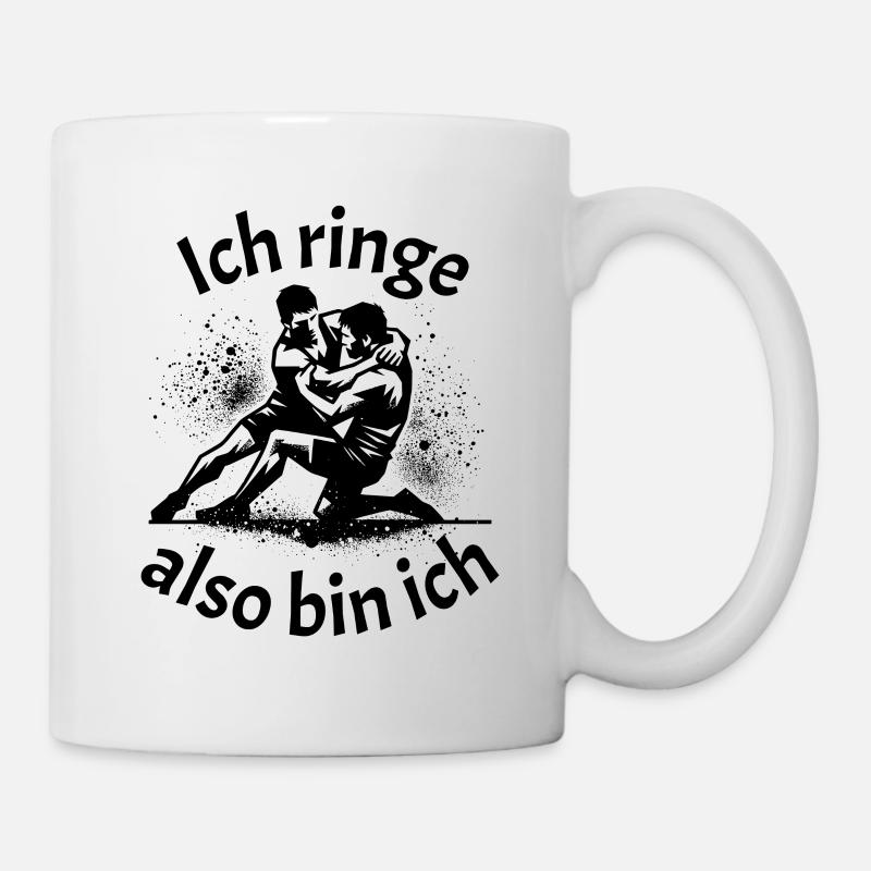 Ich ringe also bin ich mit zwei Ringern - Tasse - Weiß