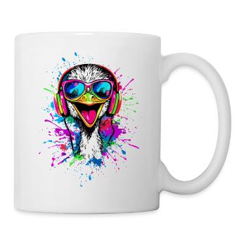 Strauss Bird Headphones Popart Emu Music DJ Strauss - Mug - white - Right