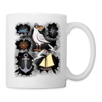 marin marin mouette ancre bateau ahoy - Mug blanc - blanc - Droite
