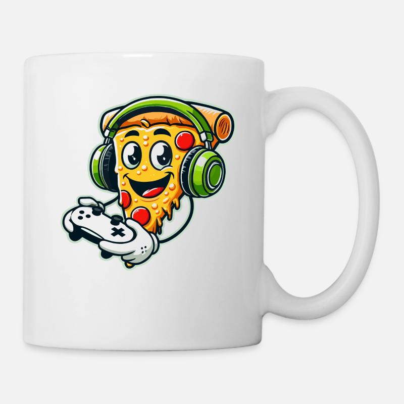 Gaming, Video Gamer, Zocker, Pizza & Controller - Tasse - Weiß