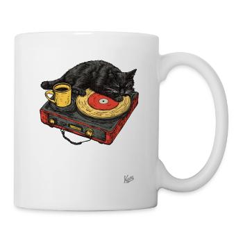 Musik, Kaffee und Katze - Tasse - Weiß - Rechts