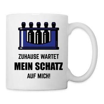 XZuhause Wartet Mein Schatz Auf Mich! (Blau) - Tasse - Weiß - Rechts