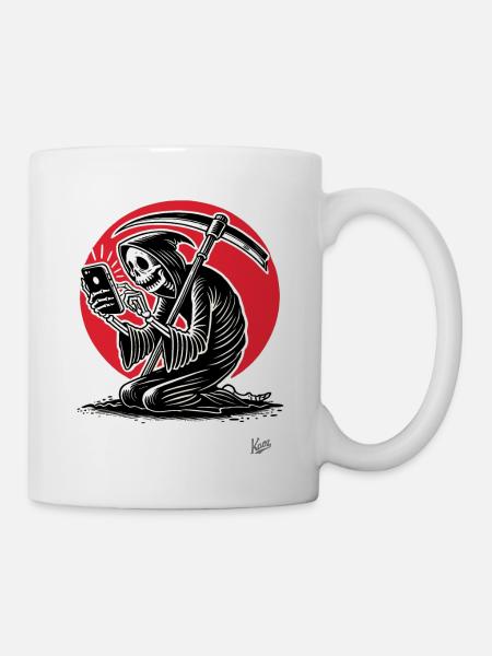 Sensenmann als Doom-Scroller und Smartphone-Zombie - Tasse - Weiß