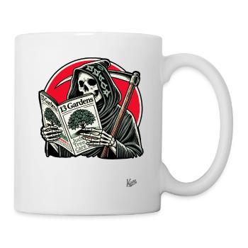 Jardinier Faucheuse lit le journal du jardin - Mug blanc - blanc - Droite