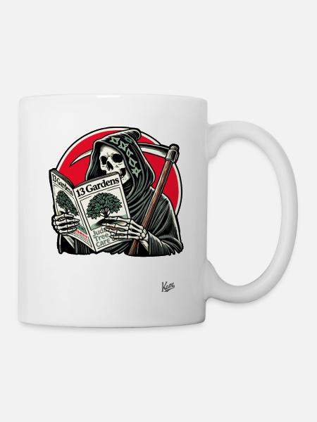 Jardinier Faucheuse lit le journal du jardin - Mug blanc - blanc