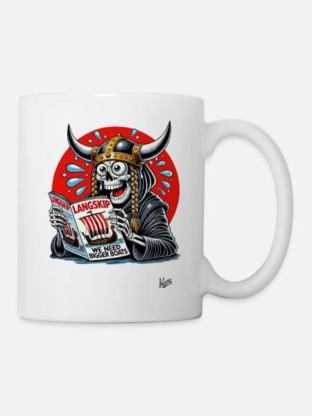 Wikinger-Sensenmann liest Langschiff-Magazin - Tasse - Weiß