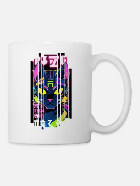 Ver.1 - Cyborg chat néon kanji - Mug blanc - blanc