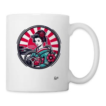 Retro geisha in JDM car tuning - Mug - white - Right