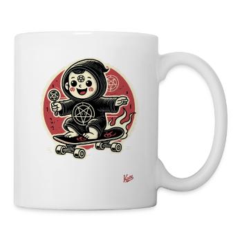 Funny parody satanic cult skateboarder - Mug - white - Right