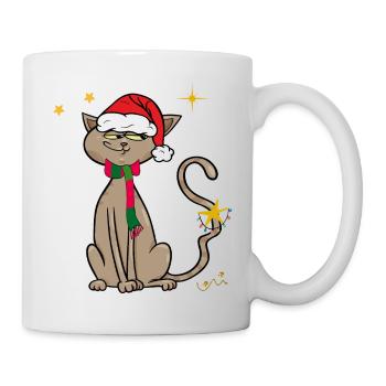 Chat avec chapeau de Père Noël, Noël laid - Mug blanc - blanc - Droite