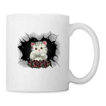 Chat Chats Chaton Roses Salutations Anniversaire - Mug blanc - blanc - Droite