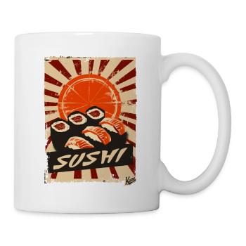 Soleil rétro vintage et sushis - Mug blanc - blanc - Droite