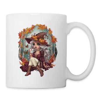 Herbst Frau Natur Blätter Jahreszeit - Tasse - Weiß - Rechts