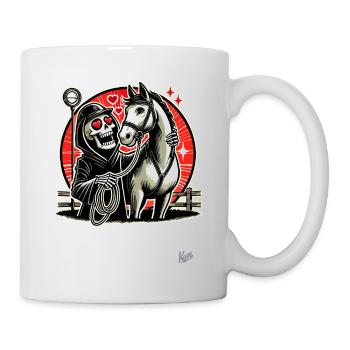 Grim Reaper loves riding and his horse - Mug - white - Right