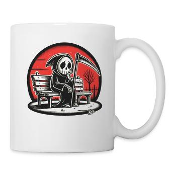 Lonely Grim Reaper on a Park Bench - Mug - white - Right