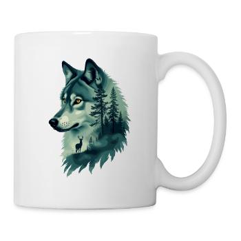 Majestic Wolf and Deer Nature Art - Mug - white - Right