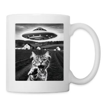 Selfie de chat avec OVNI extraterrestre Cadeaux de chat drôles - Mug blanc - blanc - Droite